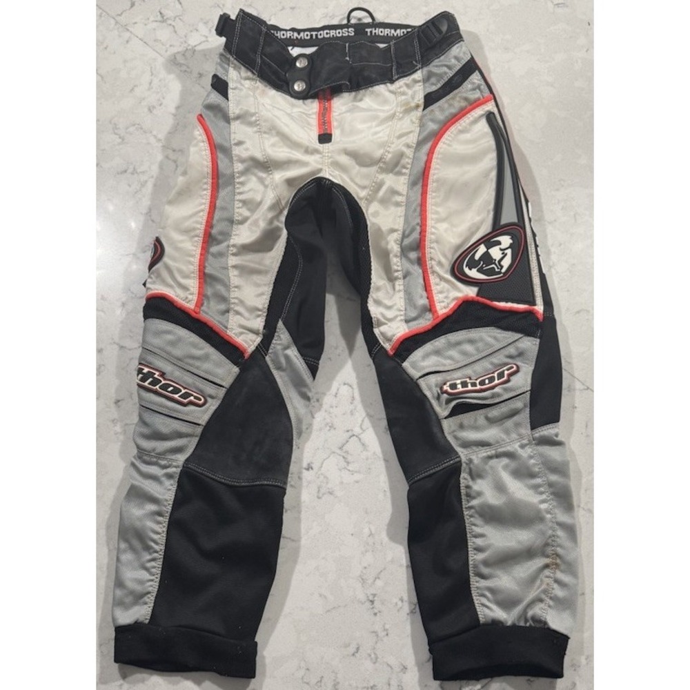 VTG Y2K Thor Motocross Pants Youth Size 26 White Gray Black Moto Style 1042